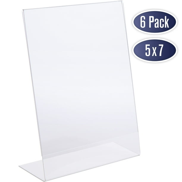 Document Slant Ad Photo Frame Display Holders Picture 5 x 7 Inches Photo Frames Display for Sign Menu 6 Pack Clear Picture Frame Stand Flyer and More Slant Back Acrylic Sign Holder 5x7 